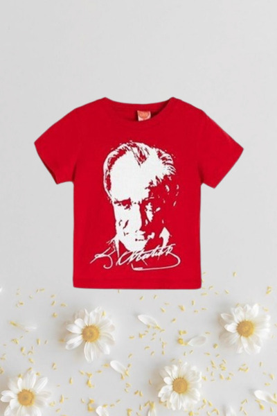 Nacar Kız Erkek Çocuk 23 Nisan Atatürk Baskılı Kısa Kol Tshirt Yetişkin Unise...