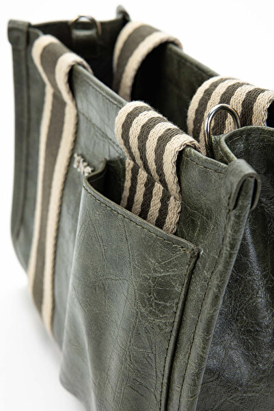 Tamer Tanca Women's Vegan Khaki Patent Leather Shoulder Bag