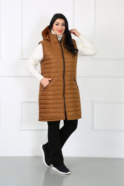 By Alba Collection Women's Tan Long Quilted Plus Size Vest