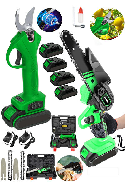 SCHUTZENGER 2li Set 4 Bataryalı Şarjlı Dal Budama Makası ve Şarjlı Odun Dal B...