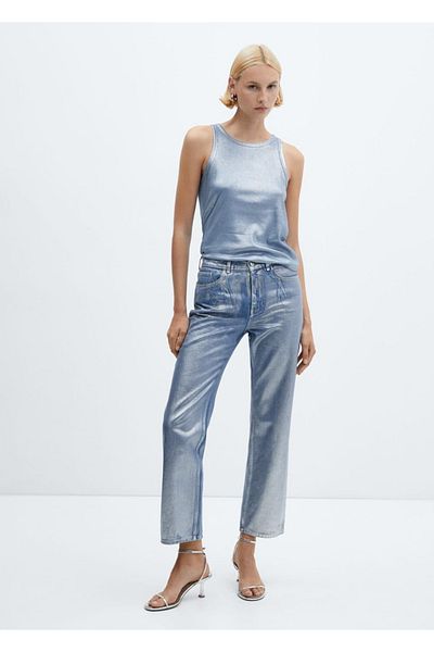 MANGO Woman Gerade geschnittene Jeans mit Folienmuster