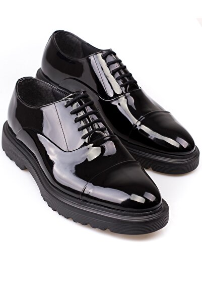 maximoda High-Sole, Patent Leather and Matte Black Classic Men's Shoes Suitable for Groom's and Suits