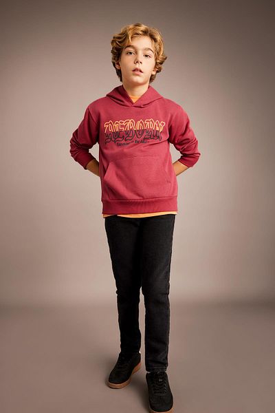 DeFacto Boy's Printed Hooded Thick Sweatshirt B6312a823cw