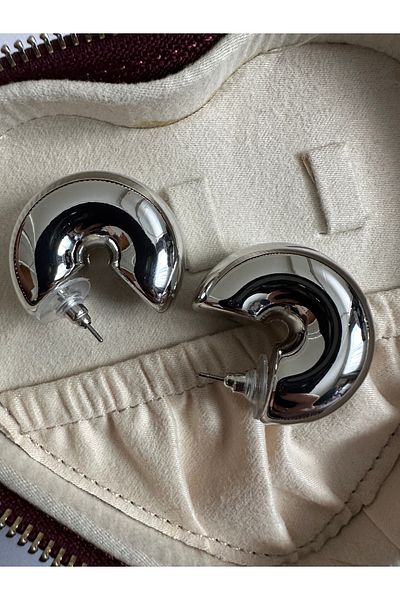 ringbox Silver Color Extra Curved Half Hoop Earrings