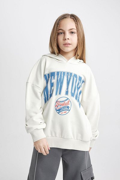 DeFacto Girl's Oversize Hooded Printed Sweatshirt - C0568A824Sp