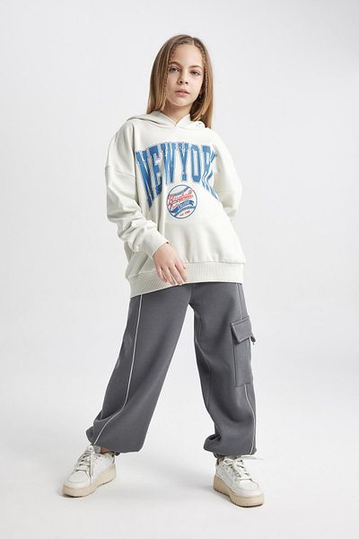 DeFacto Girl's Oversize Hooded Printed Sweatshirt - C0568A824Sp