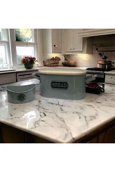 LUCKYHOMES Metal Bread Box, Table Top Bread Bowl Set of Two 33X16 14X18