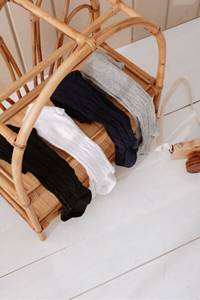 Elsisocks Bebek Pamuklu Külotlu Çorap 4 Lü Gri-Beyaz-Siyah-Lacivert Renk Kabartmalı Desen