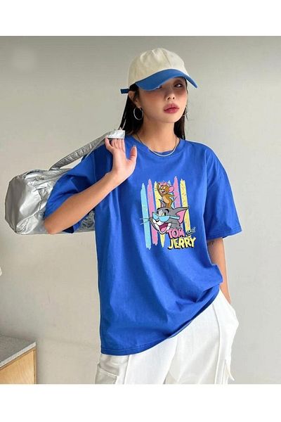 khufu Μπλουζάκι με εμπριμέ μπλε TOM και JERRY Trend Oversize