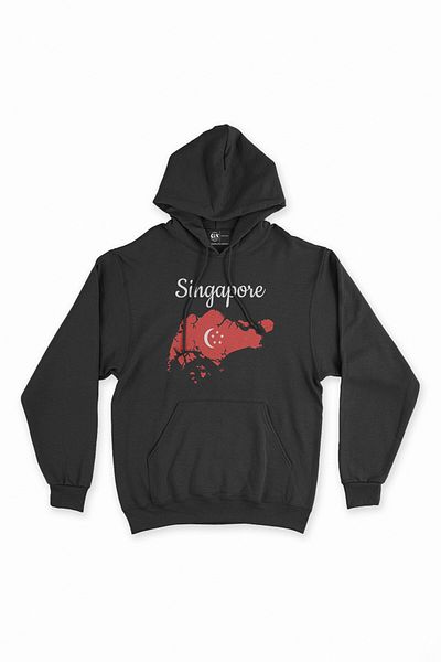 Cix Hanorac negru cu glugă - Singapore Maped and Flag Hoodie