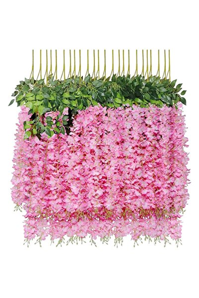 YASİMA 12 Dal Yapay Koyu Pembe Akasya Sarkıt Çiçeği Balkon Abajur Düğün Nişan Söz Dekoru