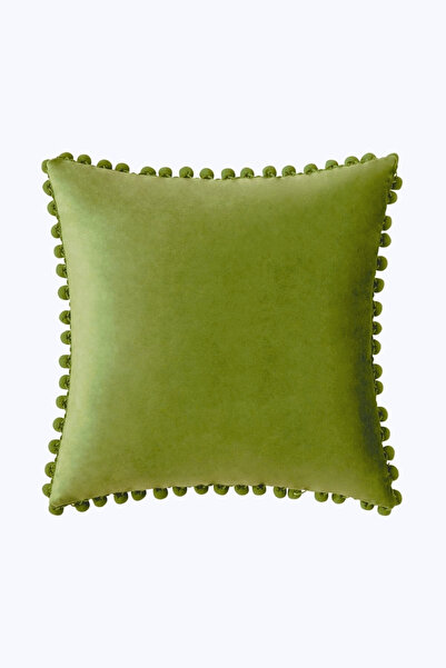 Bc Home Fıstık Yeşili Kare 43 X 43 Cm Minik Ponponlu Kadife Görünümlü Yumuşak...