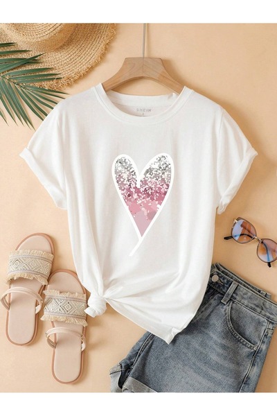 BEETON Πολύχρωμο T-Shirt Heart - Λευκό εμπριμέ κοντομάνικο μπλουζάκι με λαιμό...