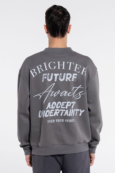 Friday Offset Ανδρικό φούτερ Jonnie Dark Grey Crew Neck Extra Oversize - 3 νήματα