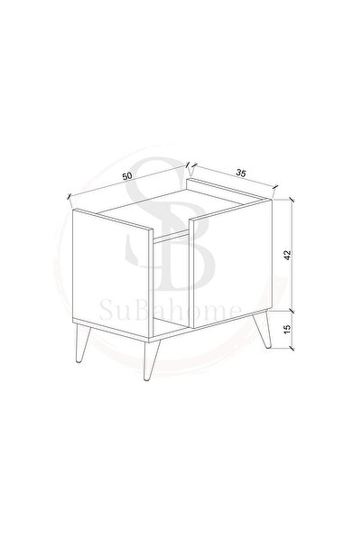 subahome 50 Cm Mdf Modern Ayaklı Siyah Komodin Çok Amaçlı Dolap Yan Sehpa Plak Dolabı Koltuk Yanı Sehpa