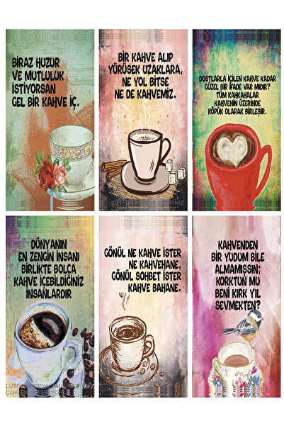 Hayat Poster EN GÜZEL KAHVE SÖZLERİ BAR KAFE KAHVECİ MUTFAK DEKOR TABLO ESTETİK 6LI MİNİ RETRO AHŞAP POSTER SETİ