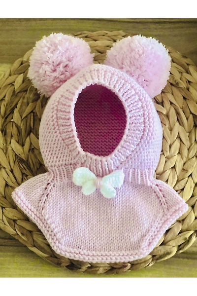 Sistaful El Örgüsü Bebek Çocuk Kar Maskesi Balaklava Ponponlu Bere