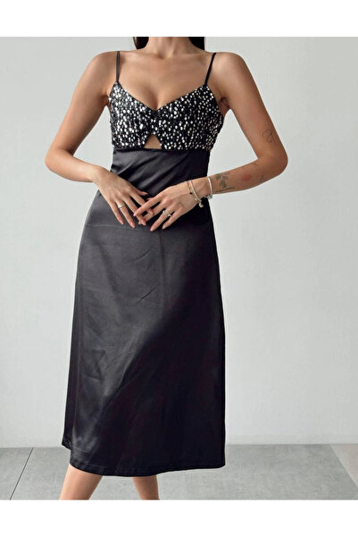 LOCH BUTİK Rochie de dama din paiete cu paiete din satin