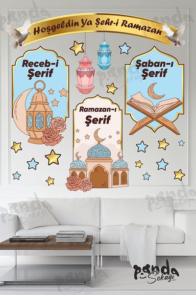 PANDA SOKAĞI Ramadan Bear Themed Glass Wall Ornaments Welcome Ramadan Sticker Set Ramadan Ornaments