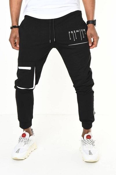DAVID&GERENZO Μαύρο παντελόνι Jogger με τσέπες Cargo Ribbed Leg
