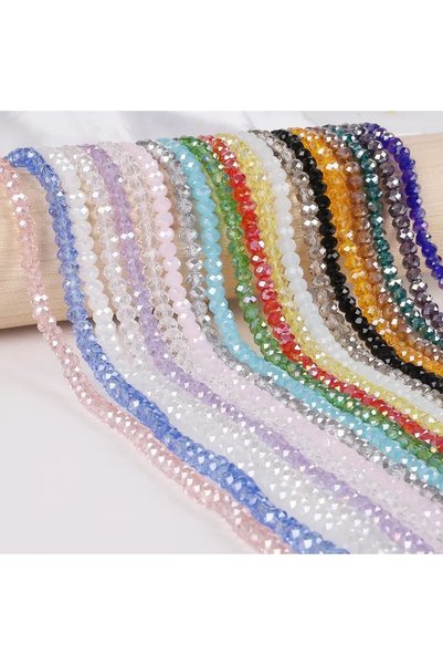 ESRA ŞELEM Crystalized Glass Beads 4 mm Janjanlı Glass Beads 5 Colors (1 String of Each Color)