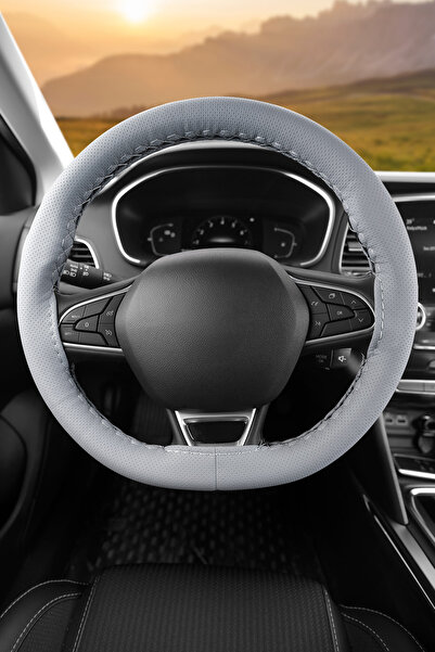 Otom Dikişli Direksiyon Kılıfı Delikli Deri Gri-gri Dk-205