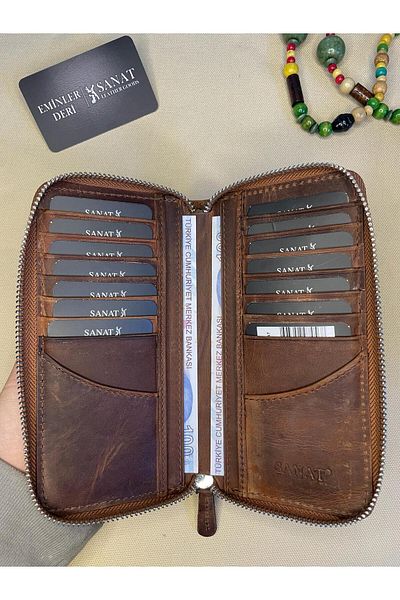 SANAT LEATHER SL-616 multi-card holder genuine leather zipper unisex potfolio wallet 17CM×10CM ART LEATHER