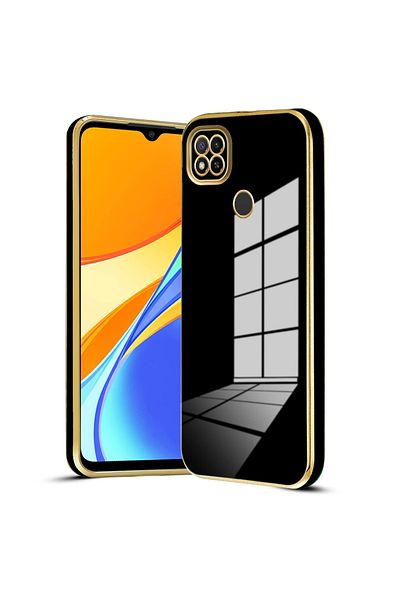 Fibaks حافظة متوافقة مع هاتف Xiaomi Redmi 9c ذات حافة لامعة ومطرزة باللون الذهبي وغطاء حماية للكاميرا