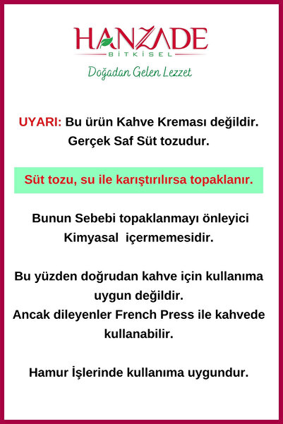 Hanzade Bitkisel Saf Süt Tozu 250 Gr