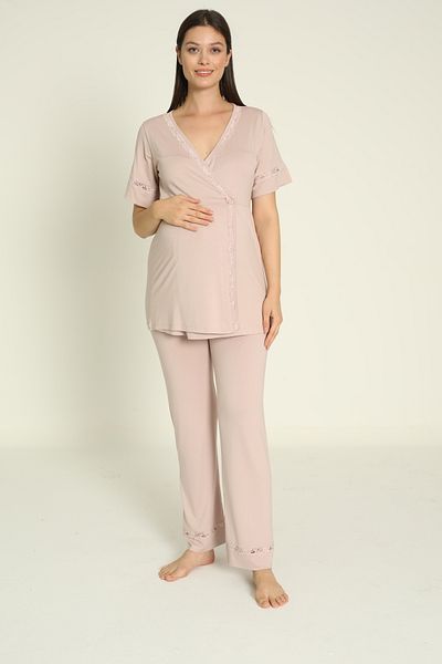 Miss Dünya Lissa Front Buttoned Short Sleeve Maternity and Maternity Pajamas Set Suitable for Breastfeeding - 4369