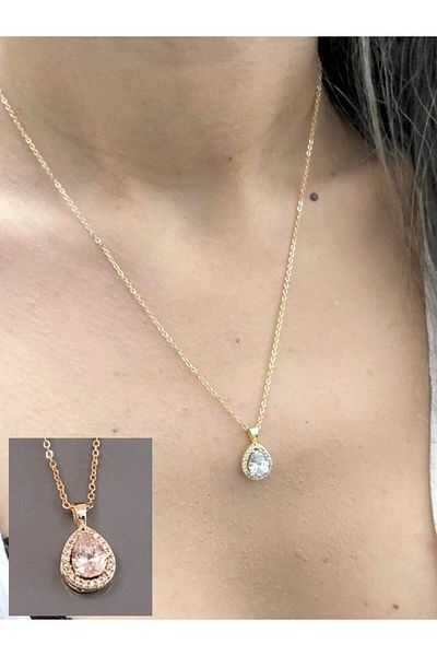 TÜKKAN ACCESSORİES DROP ZIRCON STONE GOLD NECKLACE-SLEEVE151