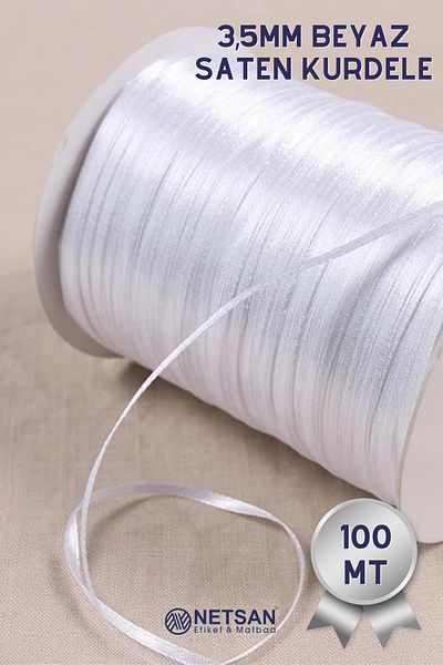 Netsan Etiket 3.5mm White Satin Ribbon 100m
