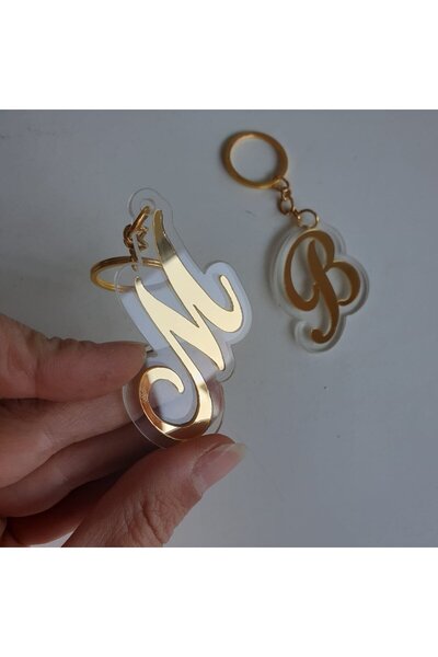 fabriflow exclusive Harfli Anahtarlık Şeffaf üzeri Gold / Gümüş