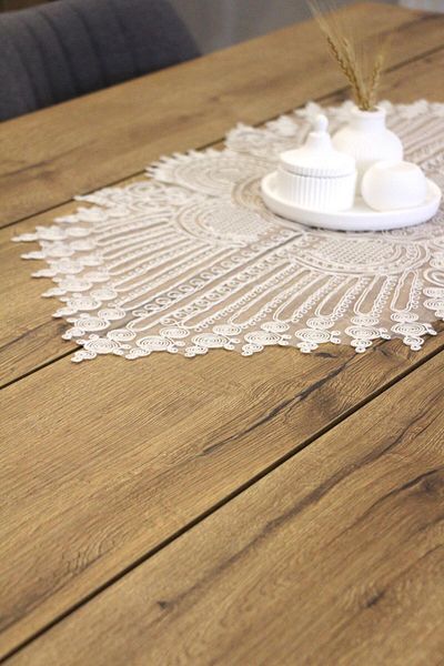 DDHOME Lace Knitted Detail Table Runner Fiskos Cover 110x35 cm 05-Sivridntl
