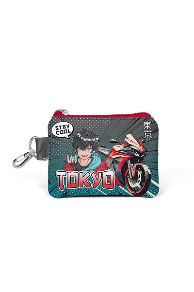 Coral High Gray Anime Motorcycle Patterned Coin Purse for Kids - 21893