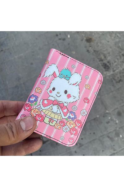 Köstebek Pink Rabbit and Flowers Printed Short Wallet