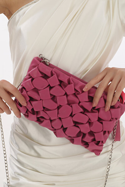womenacs Fuchsia Color Evening Dress Portfolio Clutch Handbag with Long Chain Strap New Season Design