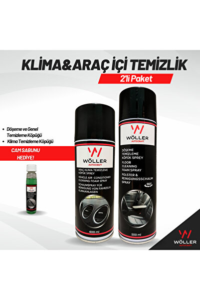 wöller Araç İçi Bakım Seti 2'li Paket Klima Temizleyici Döşeme ve Genel Temizleme Köpüğü