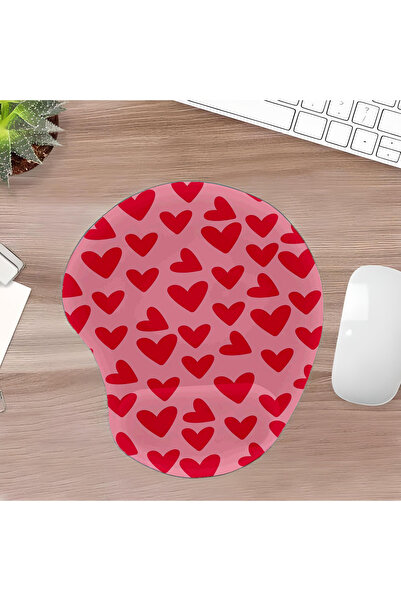 UcuruStore Ροζ με κόκκινες καρδιές, οβάλ επιφάνεια ποντικιού με υποστήριξη κα...