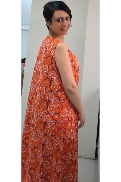 Mertcan Butik Orange Floral Patterned Thick Strap Viscose Combed Cotton Dress