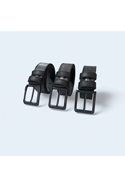 3 Pcs Men's Leather Belt Suitable for Jeans and Canvas Black