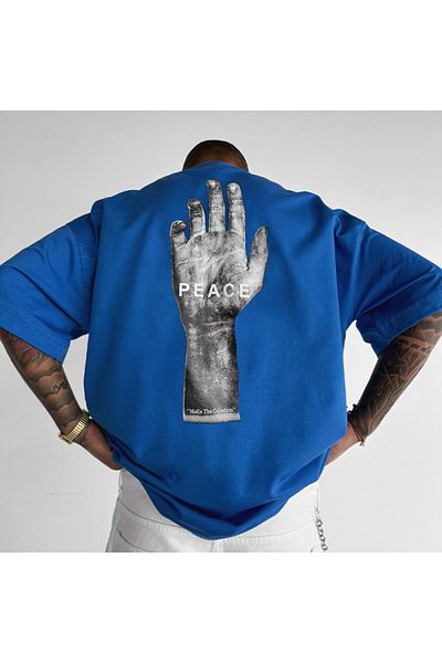 Benisengiydir Unisex Blue Peace Hand Printed Oversize T-shirt
