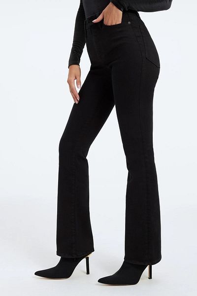 Geppetto Leo Max Vega Pantaloni de damă cu talie înaltă, negru, cu picior spaniol, din denim, Lycra