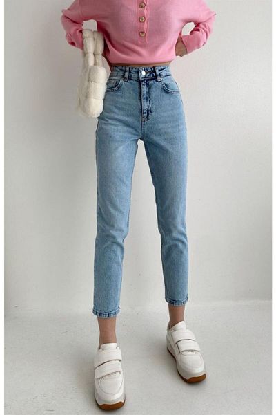 Geppetto Leo Estonya Blue Snow Wash Mom Boyfriend Jean Colector Power Lycra pentru femei