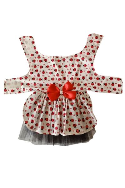 Gobo Ladybug Patterned Cat and Dog Outfit Dress with Bow Tie