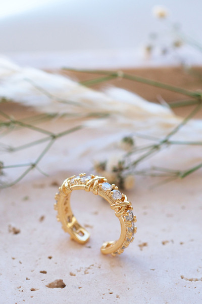 AURRARİ Gold Tiffany XOX Zirkon Ayarlanabilir Yüzük