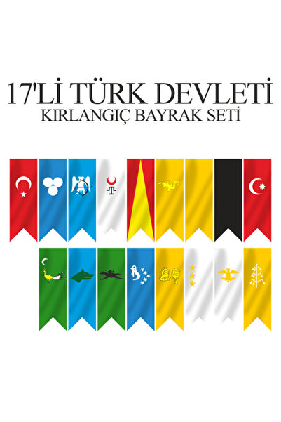 Bayrak 17'li Türk Devletleri Kırlangıç Bayrak Seti 50x150