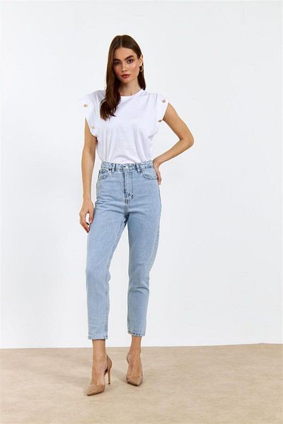 Geppetto Leo Tanya Indigo Snow Blue Mom Jean cu talie înaltă Blugi Boyfriend Blue