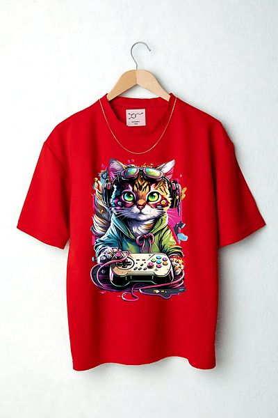Pisa Art Tricou cu pisica care joacă psa imprimat