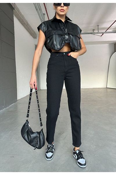 Geppetto Leo Penelope Andrea Black Lycra Mom Jean Trousers